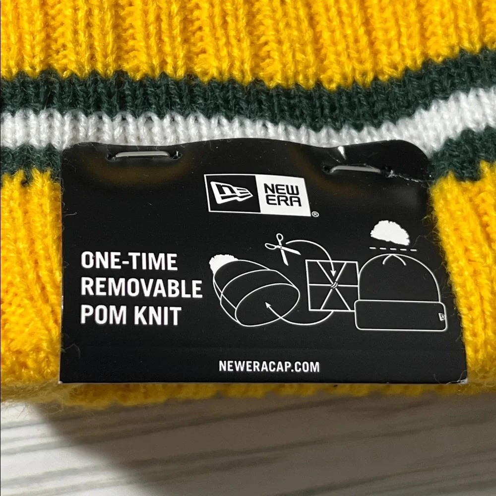 New‎ Era A’s MLB Striped Green Yellow knit Beanie removable Pom Pom baseball OS